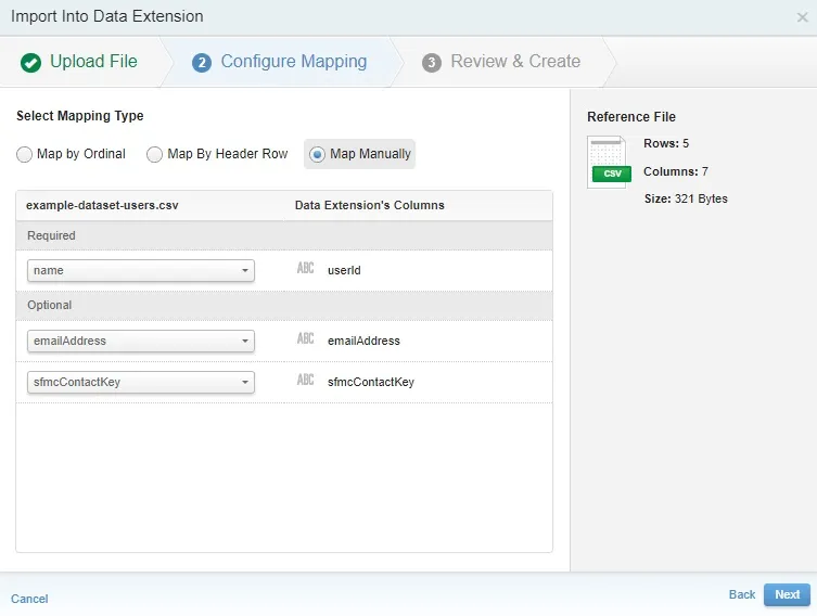 Marketing Cloud - Configure Data Extension Mapping