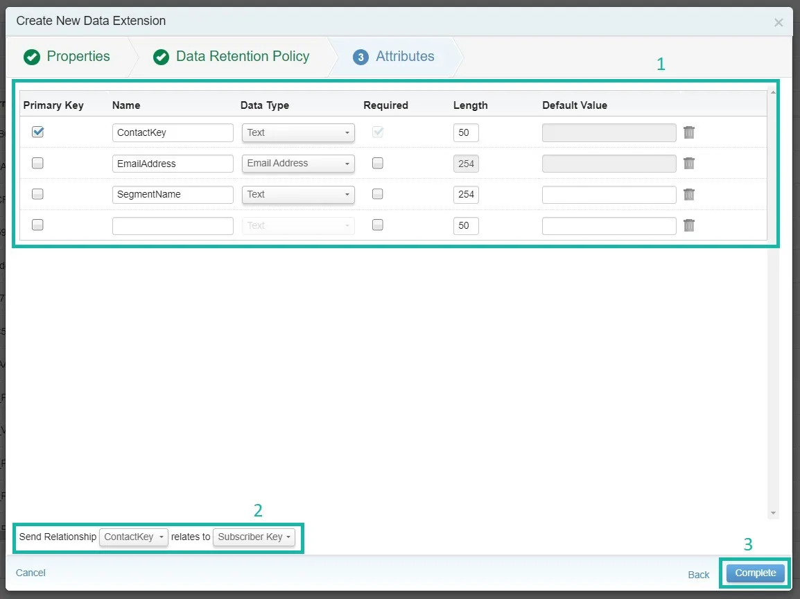 Create fields in sendable Data Extension for API Event