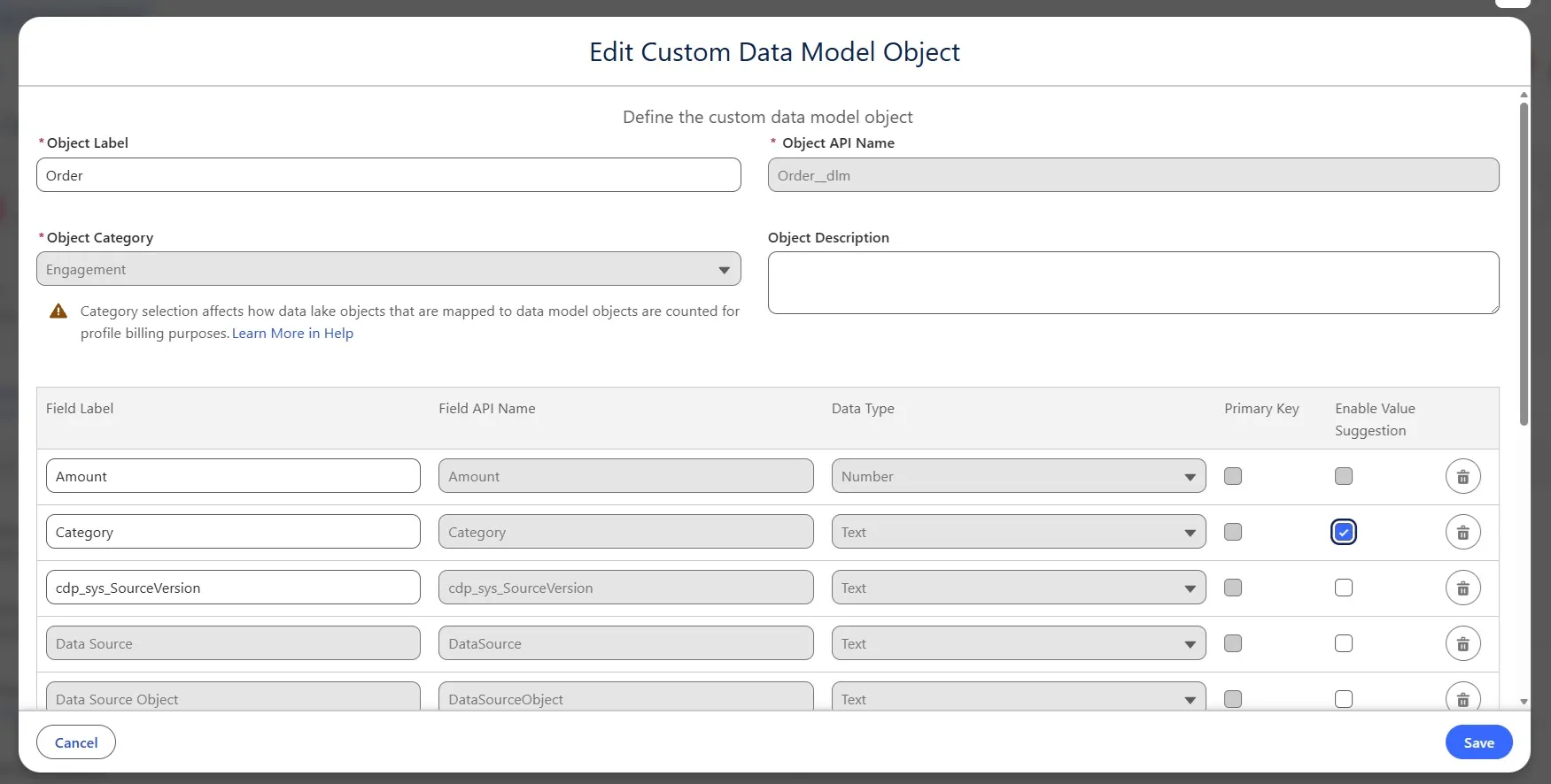 Enabling Value Suggestion on a DMO text field