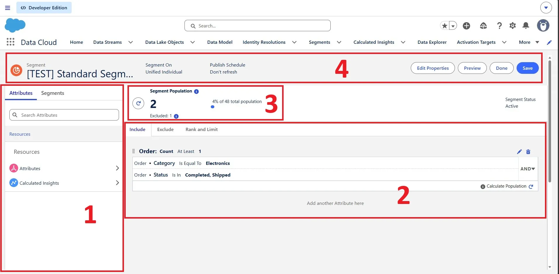 Segment canvas UI elements labeled