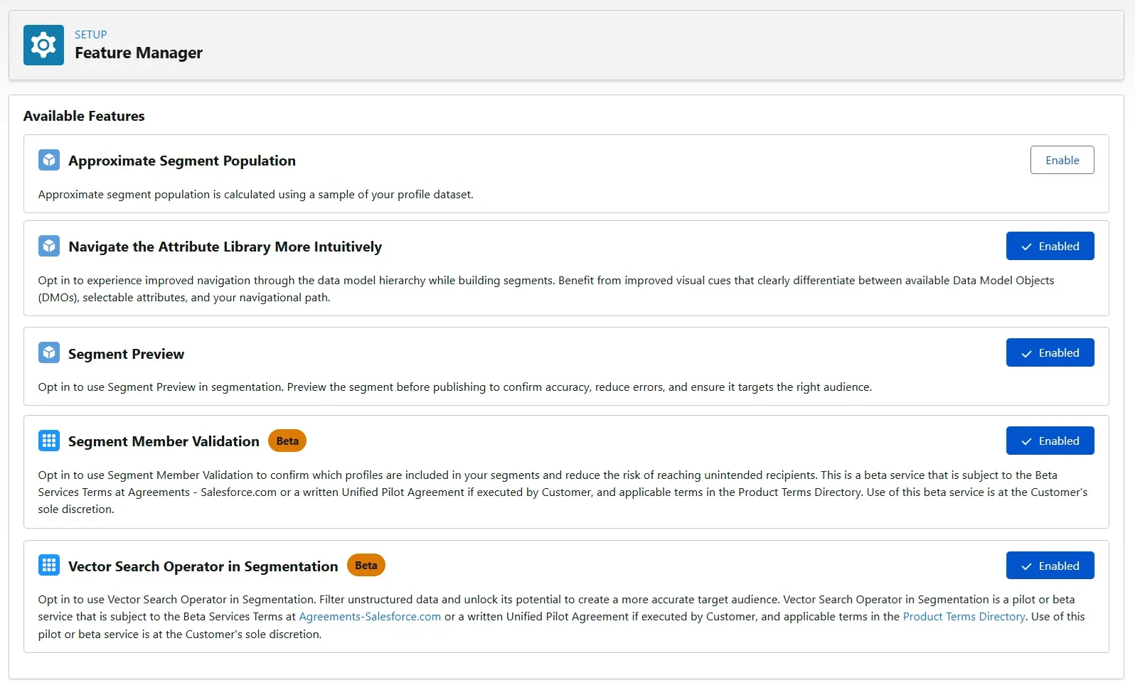 Data 360 Feature Manager segmentation features