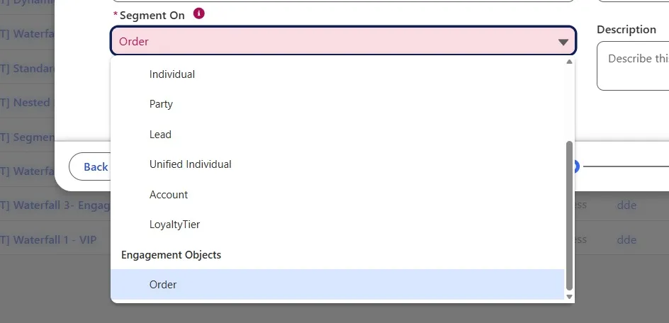 Segment On engagement objects – Engagement DMO options