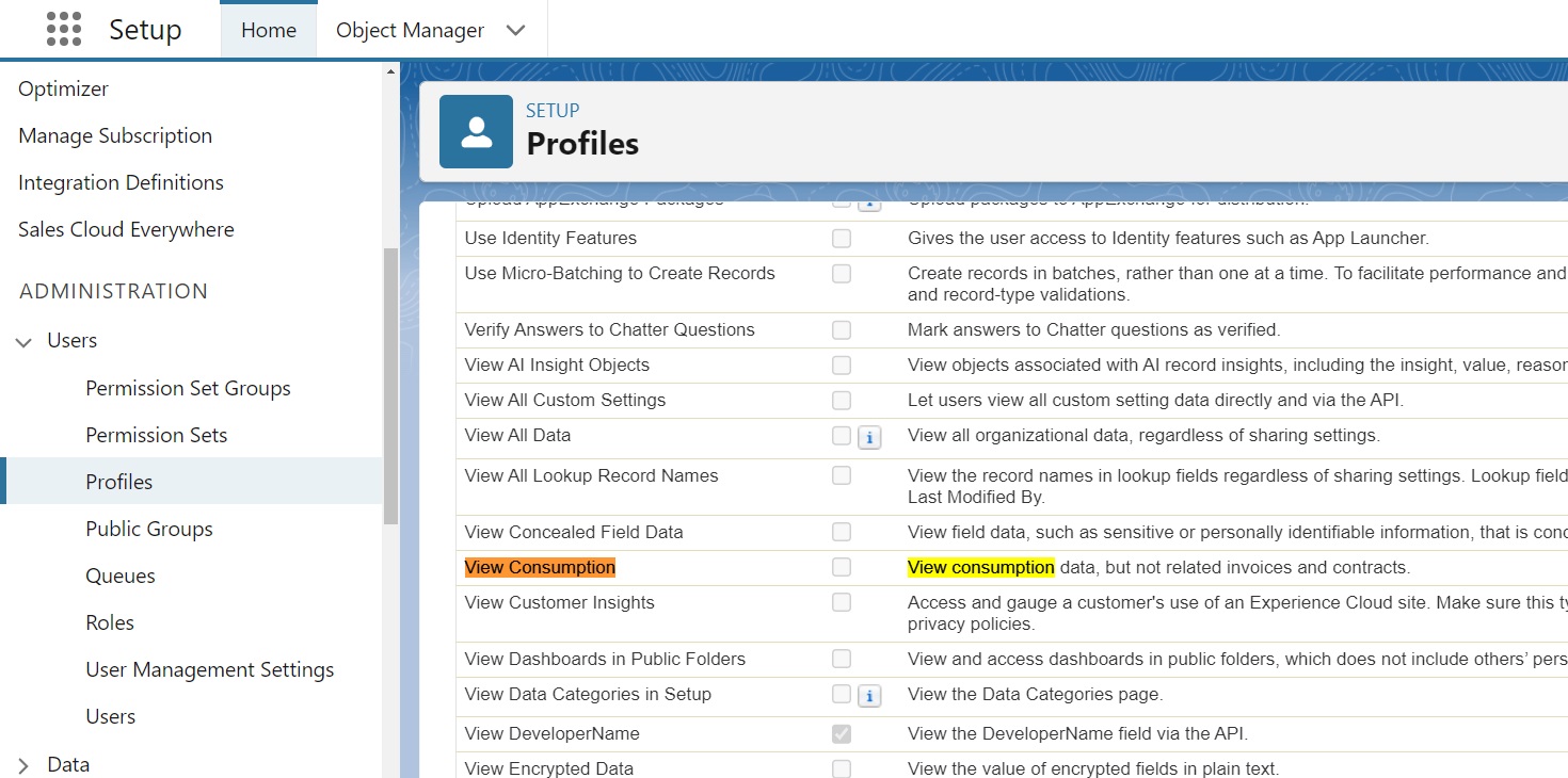 Salesforce View Consumption System Permission