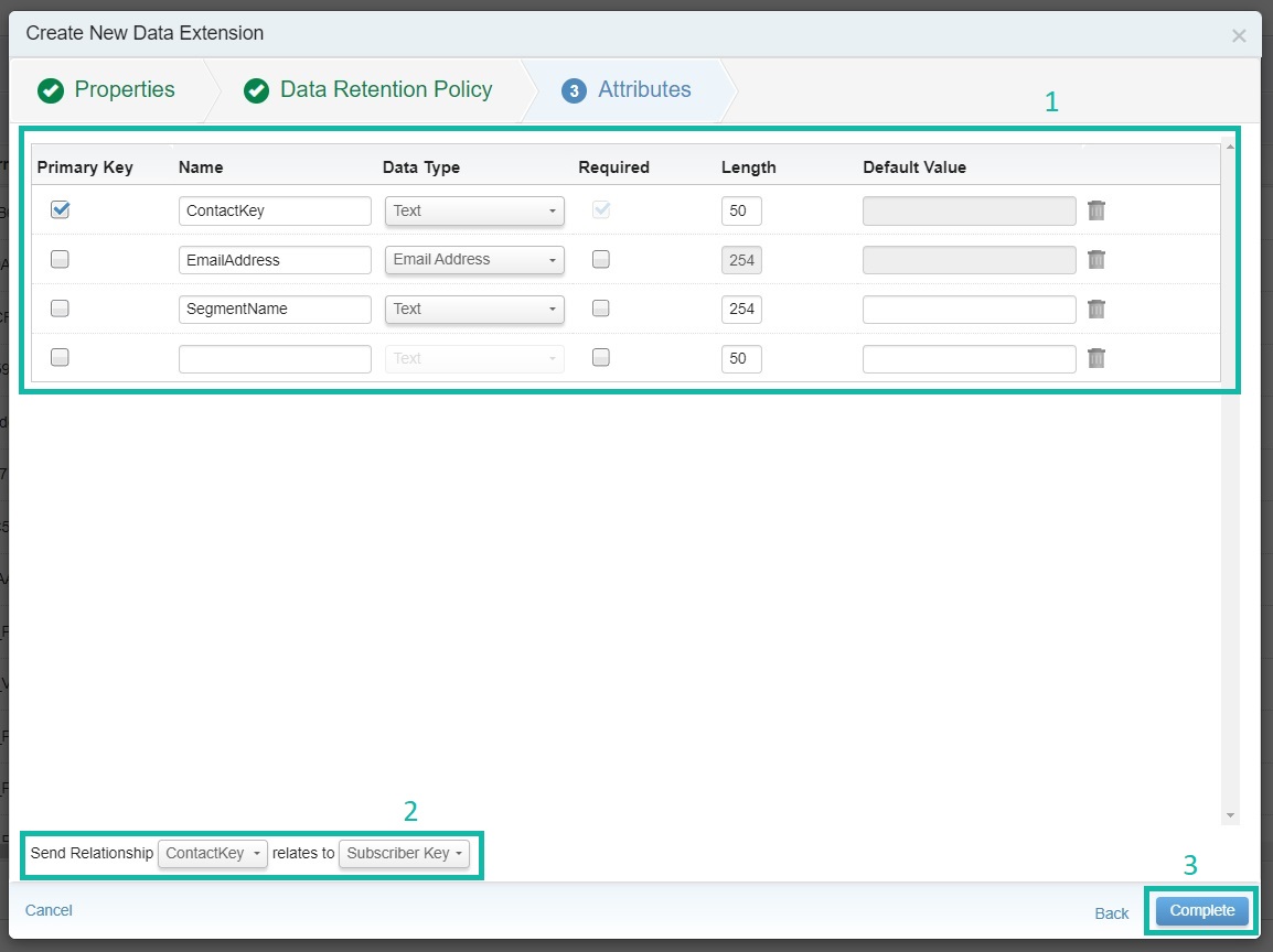 Create fields in sendable Data Extension for API Event