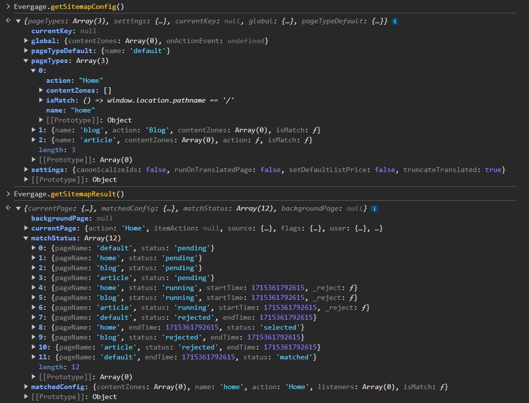 Evergage SalesforceInteractions getSitemapConfig getSitemapResult functions