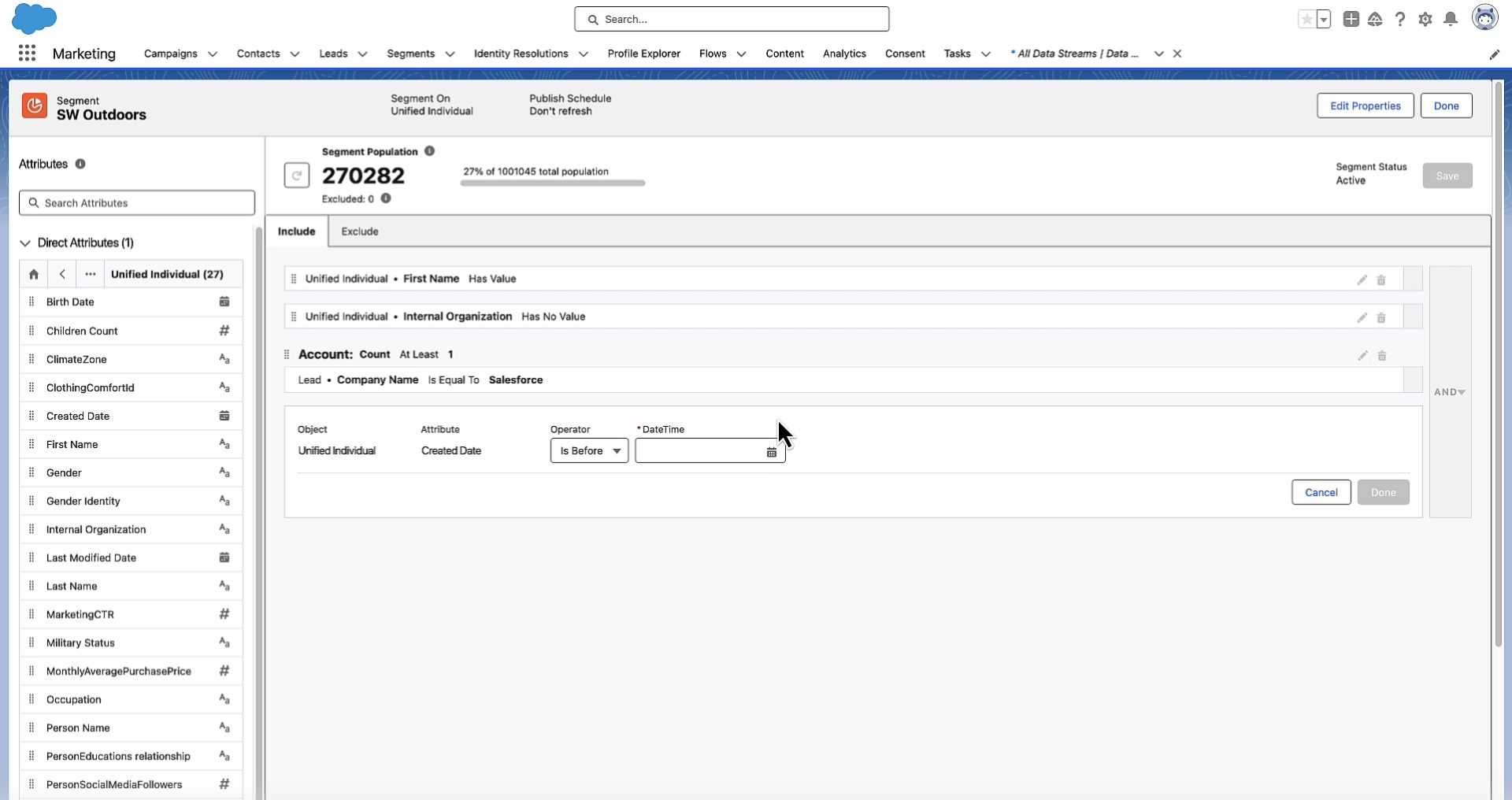 Marketing Cloud Growth - segment creation